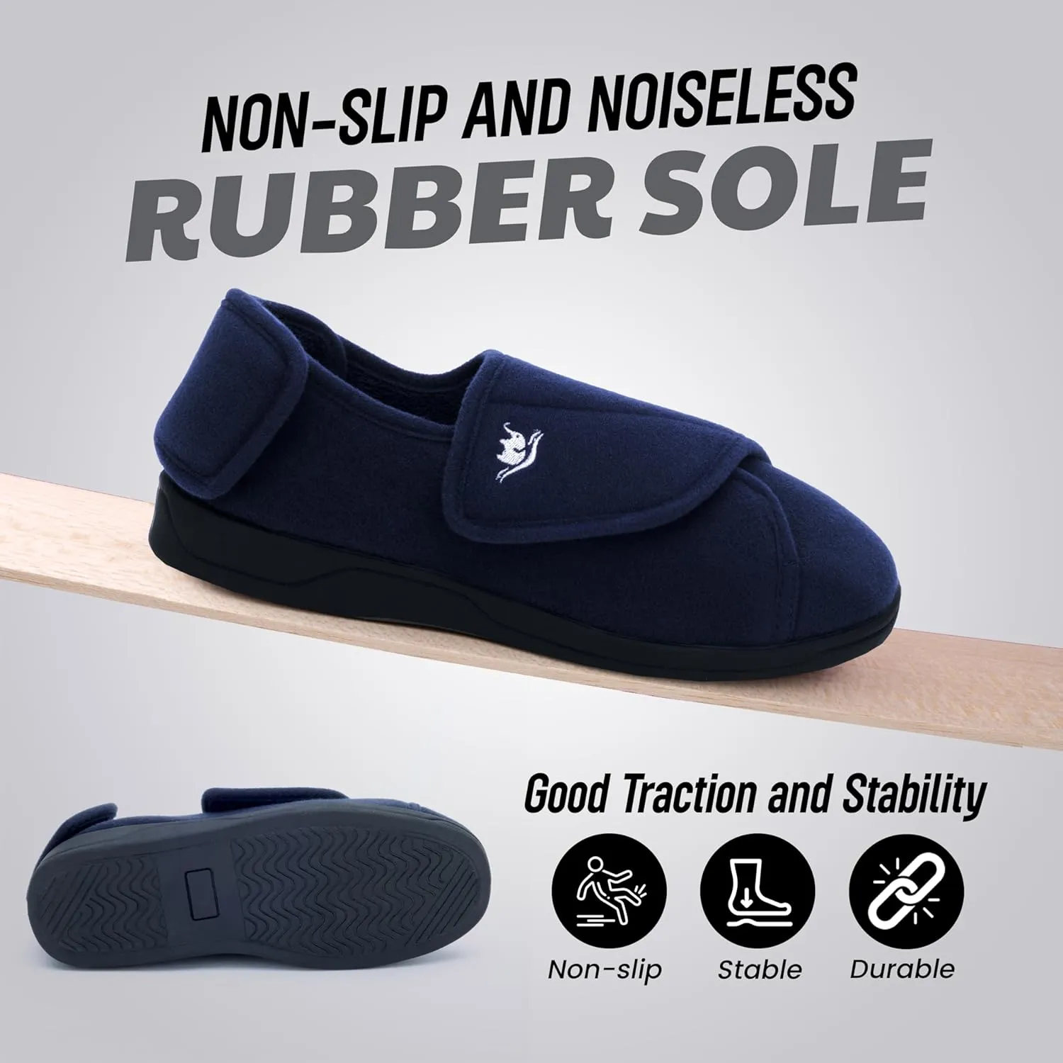 Mens Extra Wide Width Diabetic Slippers Memory Foam With Adjustable Soft Non-Slip Orthopedic House Shoes for Elderly Swollen Feet, Arthritis, Edema
