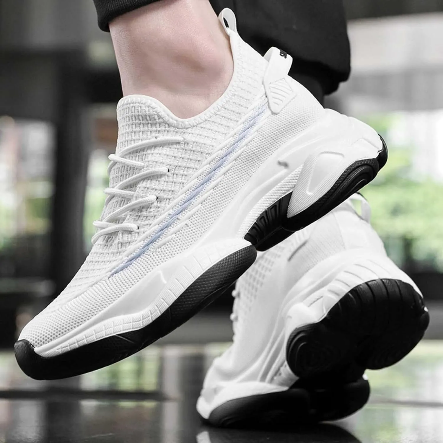 Men's Fashion Solid Color Mesh Fabric Inside Heightening Sports Shoes Casual Breathable Running Shoes Mens Sneaker Boot Hiking