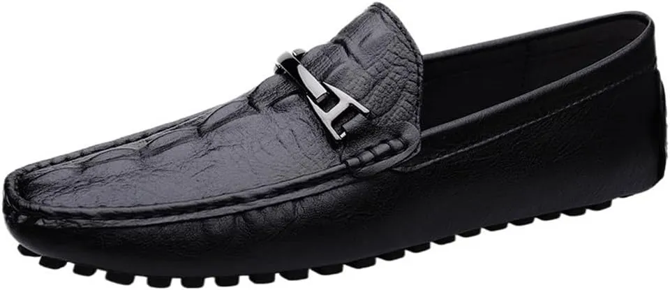 Mens Faux Crocodile Leather Loafers Slip On Shoes Flexible Lightweight Comfortable for Dress Casual Prom Wedding