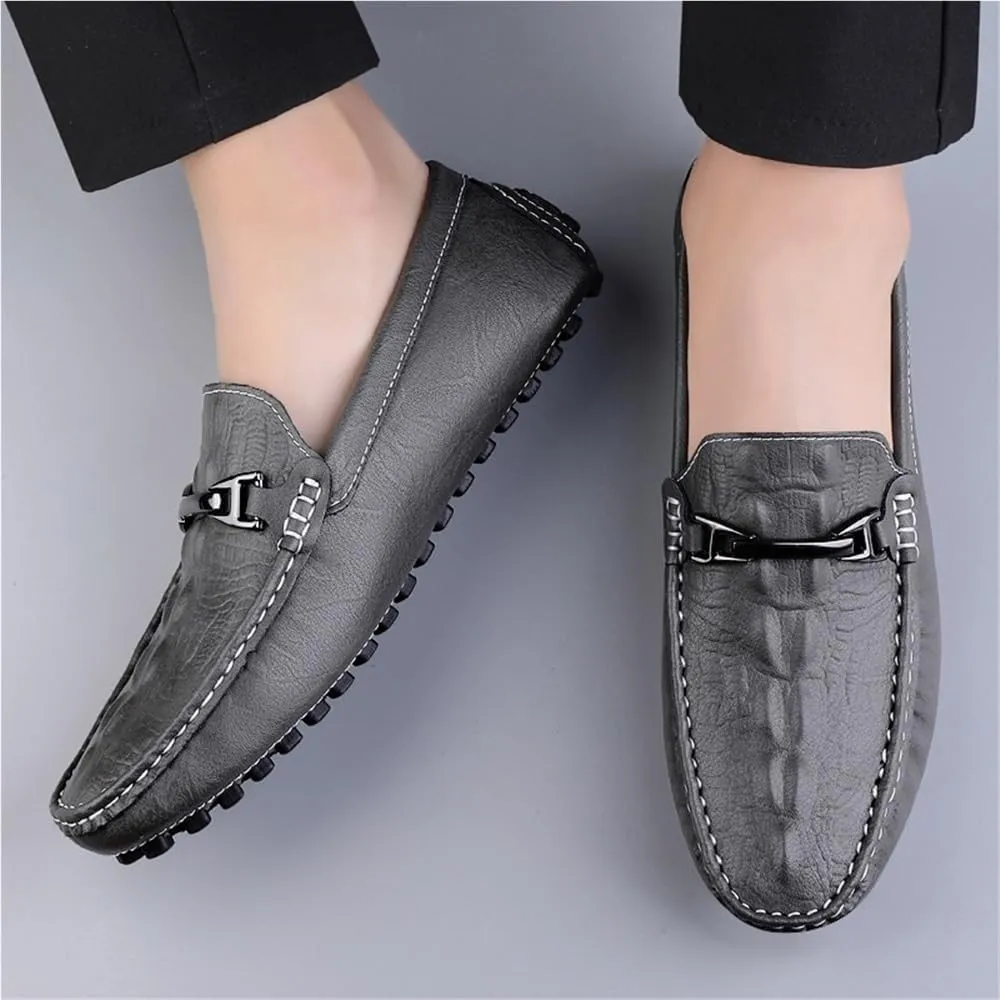 Mens Faux Crocodile Leather Loafers Slip On Shoes Flexible Lightweight Comfortable for Dress Casual Prom Wedding