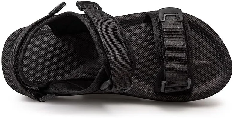 Men's Flat Sandals, Open Toe, Adjustable Straps, Non-Slip Sole, Black, Big Size