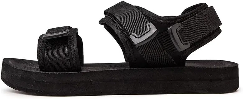 Men's Flat Sandals, Open Toe, Adjustable Straps, Non-Slip Sole, Black, Big Size