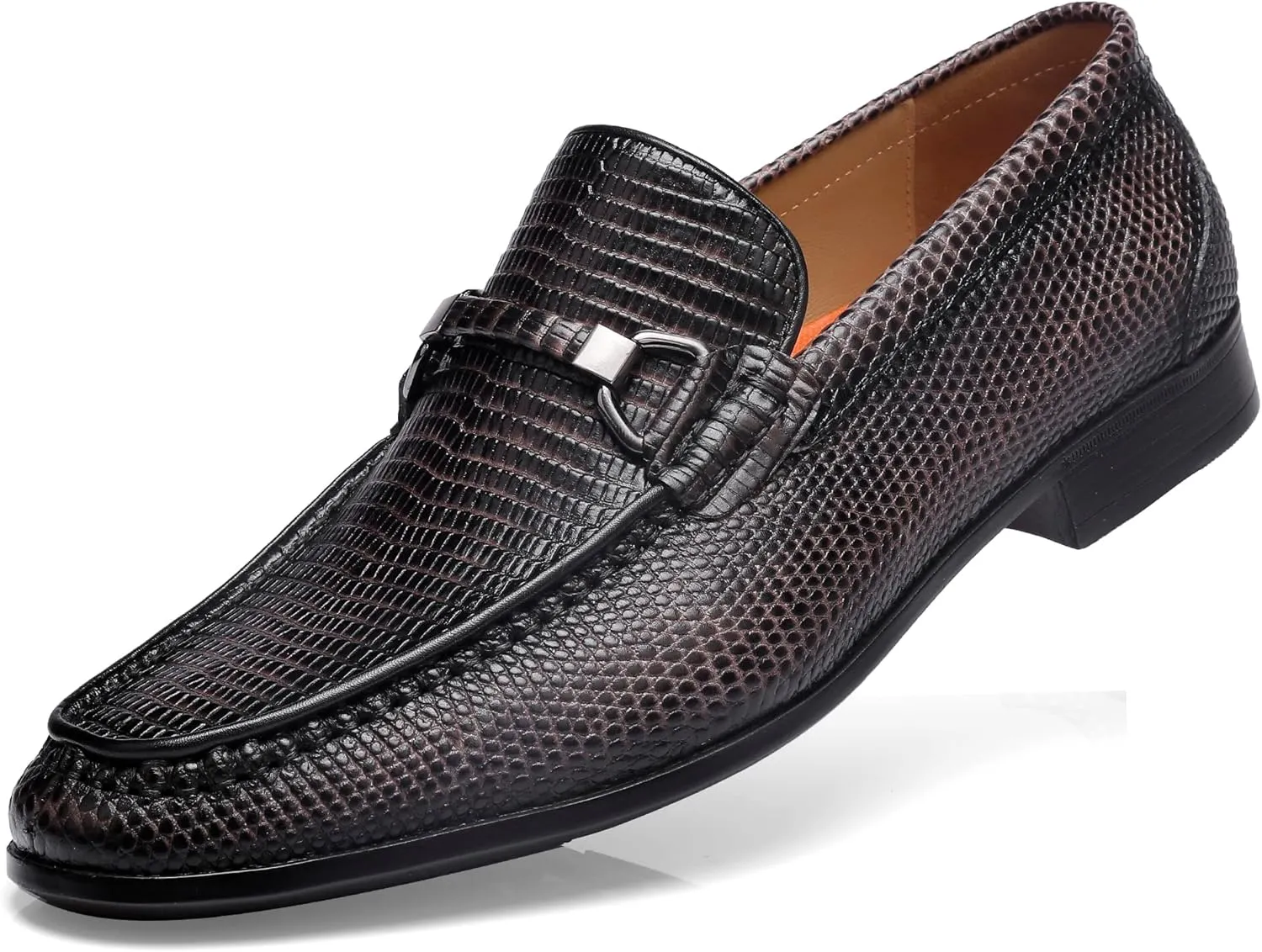 Mens Genuine Dress Shoes, Premium Crocodile Print Leather Slip-on Casual Shoes Penny Loafers for Mens, Black
