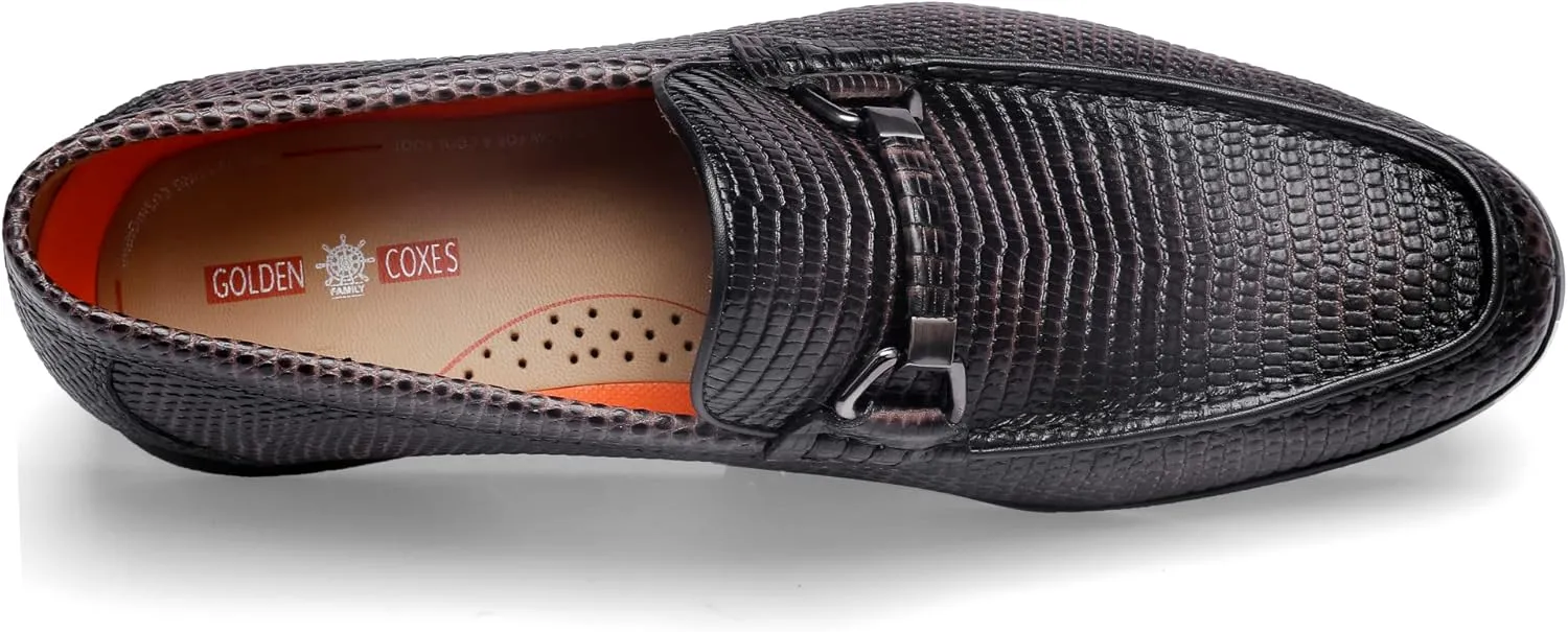 Mens Genuine Dress Shoes, Premium Crocodile Print Leather Slip-on Casual Shoes Penny Loafers for Mens, Black