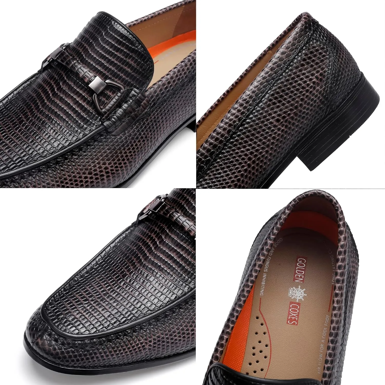 Mens Genuine Dress Shoes, Premium Crocodile Print Leather Slip-on Casual Shoes Penny Loafers for Mens, Black