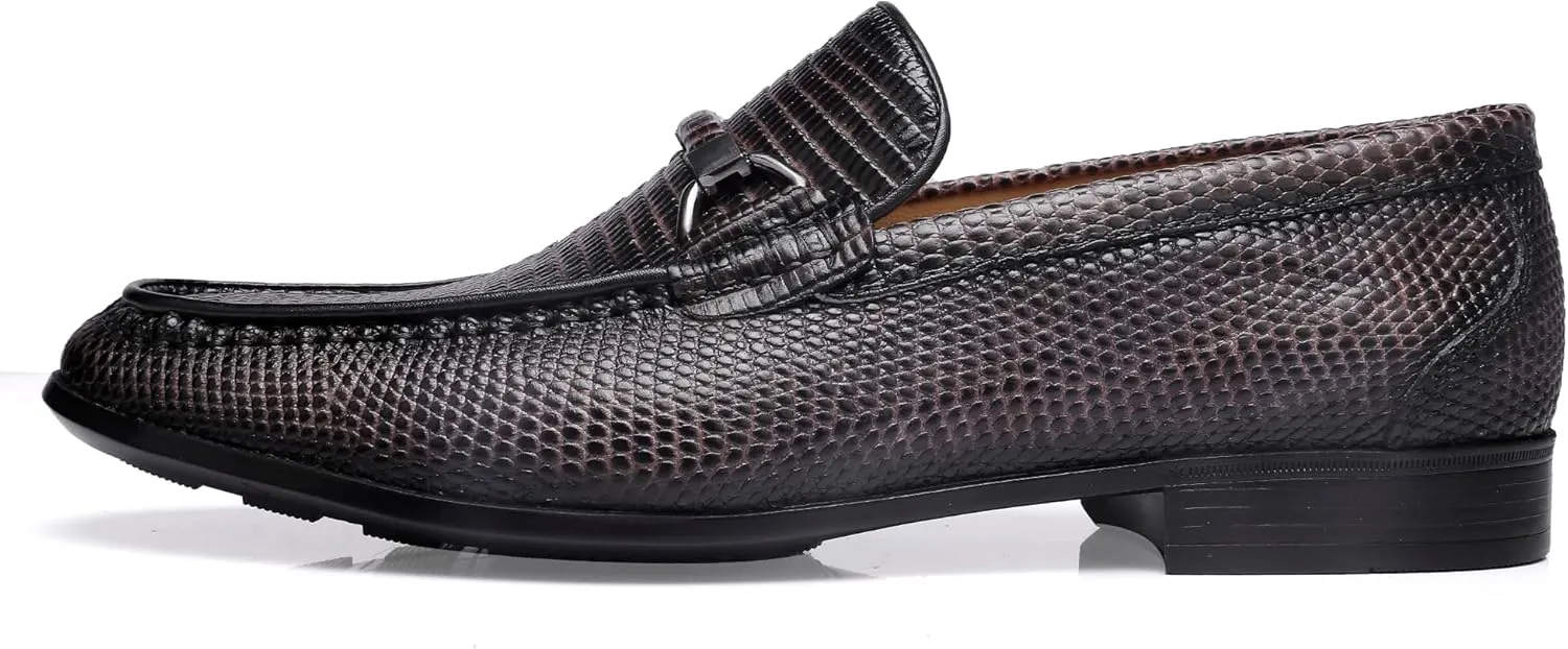 Mens Genuine Dress Shoes, Premium Crocodile Print Leather Slip-on Casual Shoes Penny Loafers for Mens, Black