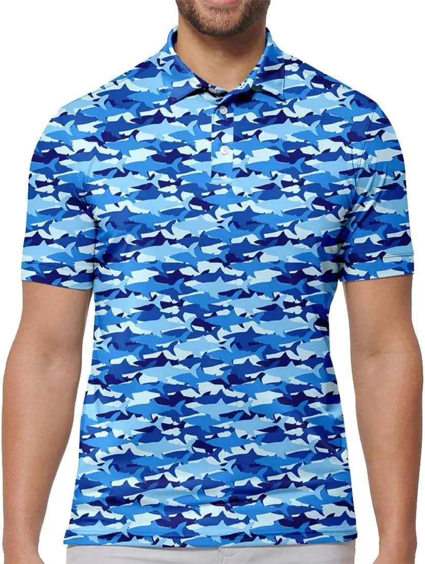 Mens Golf Shirt Print Polo Shirts for Men Performance Polo Quick-Dry 011