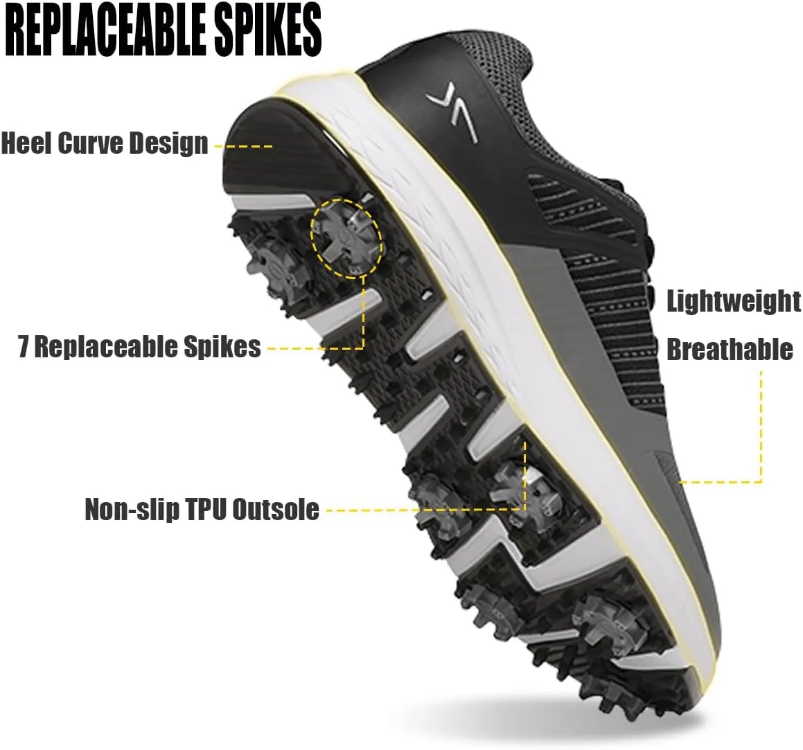 Mens Golf Shoes Spiked Breathable Mesh Arch Support Size 7.5-12