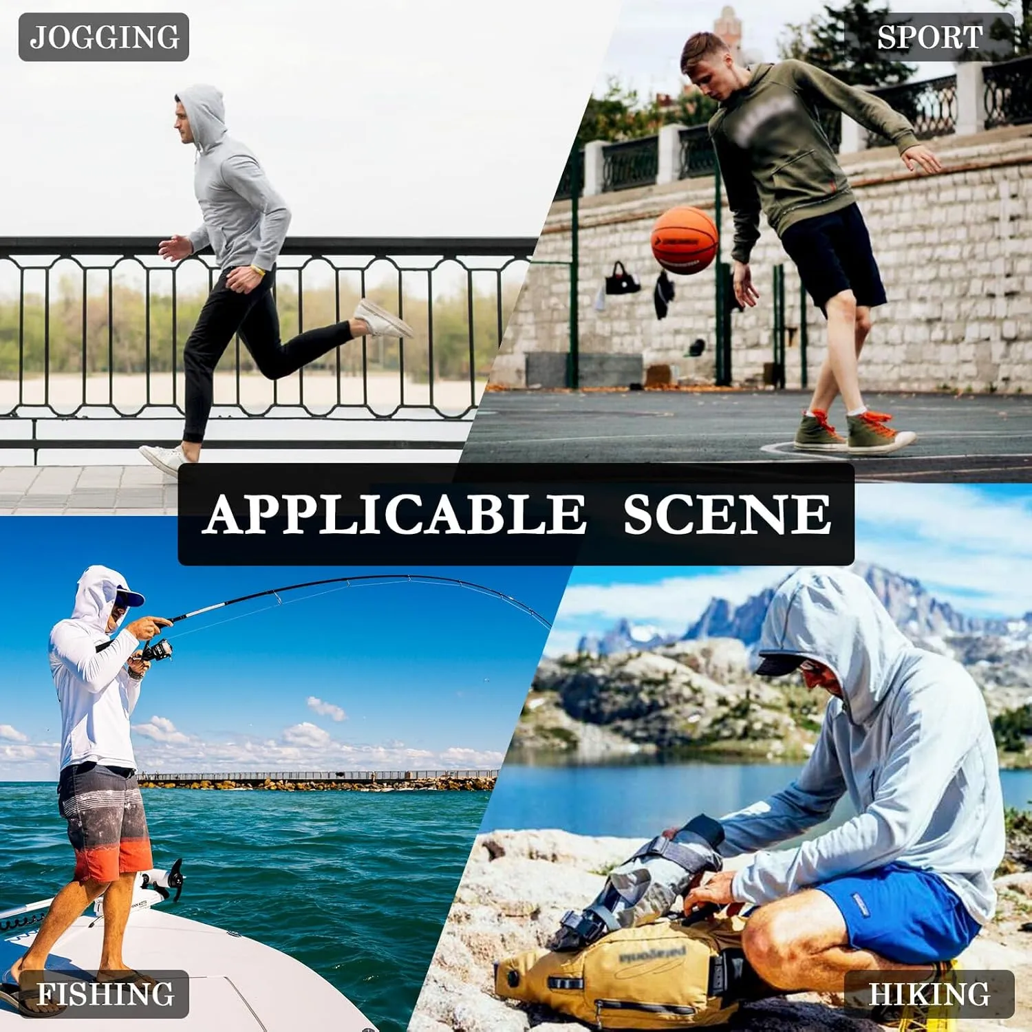 Mens Hoodie Sun Protection Long Sleeve UPF 50   Sun Shirt with Hood Fishing Shirt UV Hooded Rash Guard Gingham Teal Blue