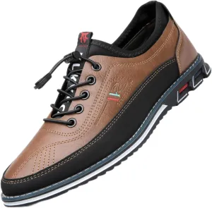 Mens Leather Loafers Business Dress Oxfords Casual Oxfords Lace-Up Lightweight Walking Sneakers Derby Shoes Comfortable Brown