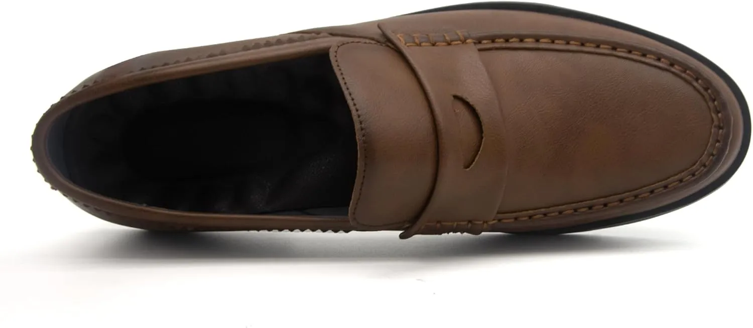 Men's Leather Penny Loafers Slip-on Casual Classic Lightweight Dress Shoes for Men