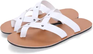 Men's Leather Toe Ring Flat Roman Sandals Fashion Breathable Round Open Toe Cross Strap Slip-On Clip-Toe Non-Slip Beach Sandals Comfortable Walking Flat Sandals