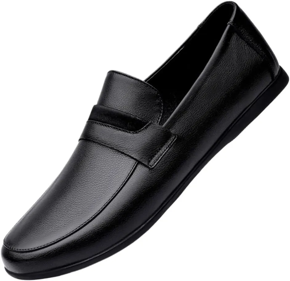 Men's Loafers Shoes Simple Flexible Lightweight Comfortable Round Toe Loafers Classic Leather Slip-on