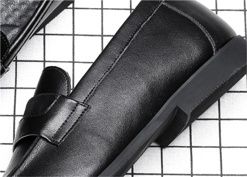 Men's Loafers Shoes Simple Flexible Lightweight Comfortable Round Toe Loafers Classic Leather Slip-on