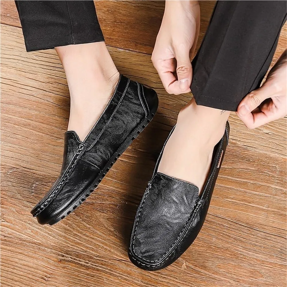 Men's Loafers Square Toe Faux Leather Moccasins Shoes Flexible Comfortable Anti-Slip for Traveling Driving Office Work