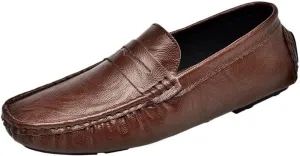 Mens Outdoor Walking Slip On Loafers Driving Loafers PU Leather Boat Shoes Flat Heel Resistant