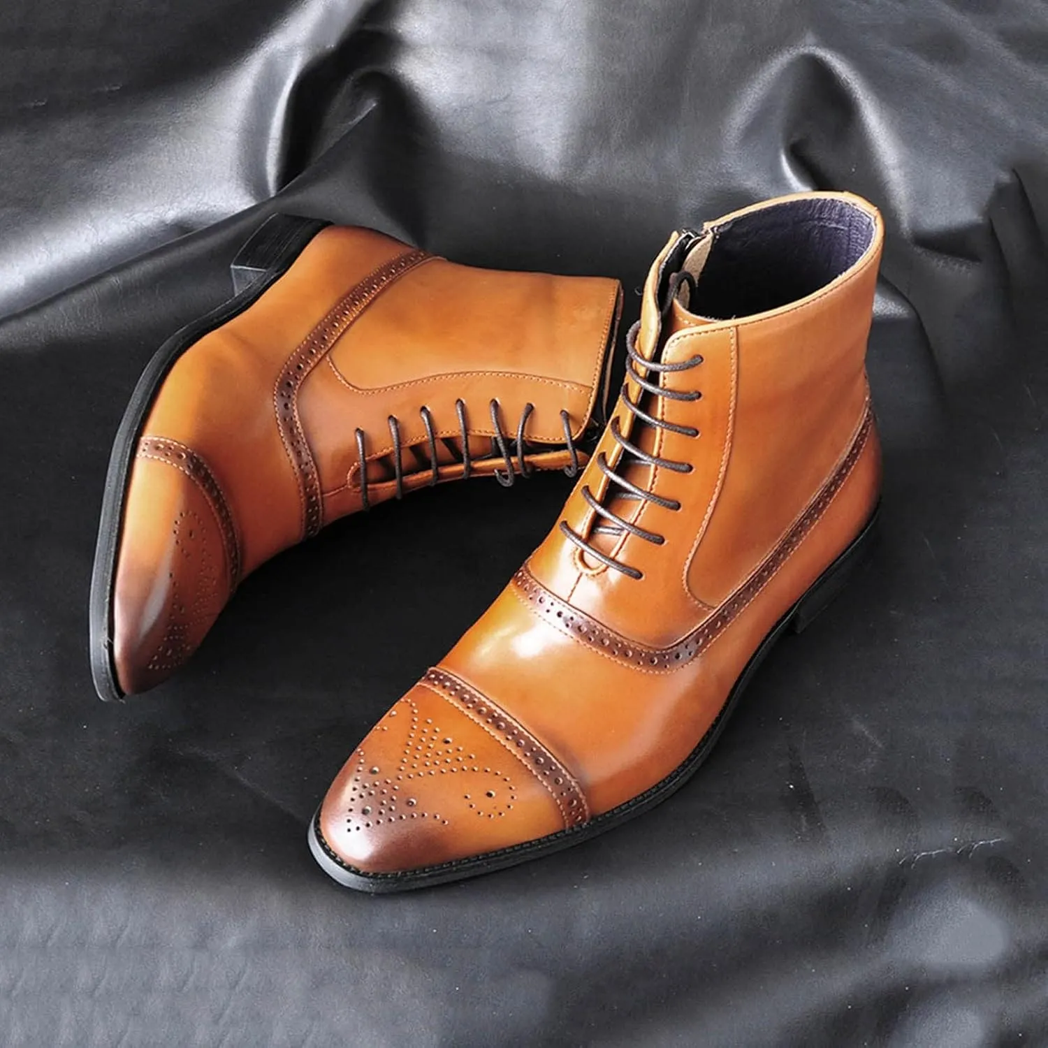 Mens Shoes Classic Business Leather Shoes Fashion Casual High Top Lace Up Side Zipper Mens Shoes Memory Foam Leather Shoes fo
