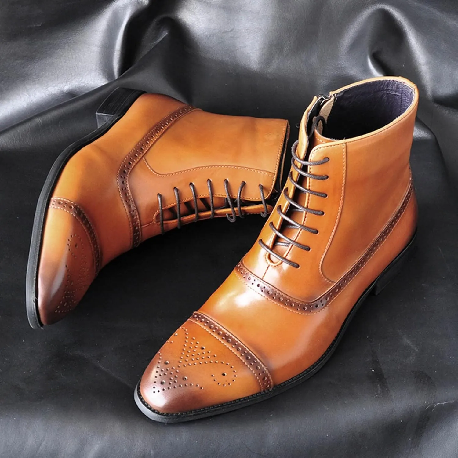 Mens Shoes Classic Business Leather Shoes Fashion Casual High Top Lace Up Side Zipper Mens Shoes Memory Foam Leather Shoes fo