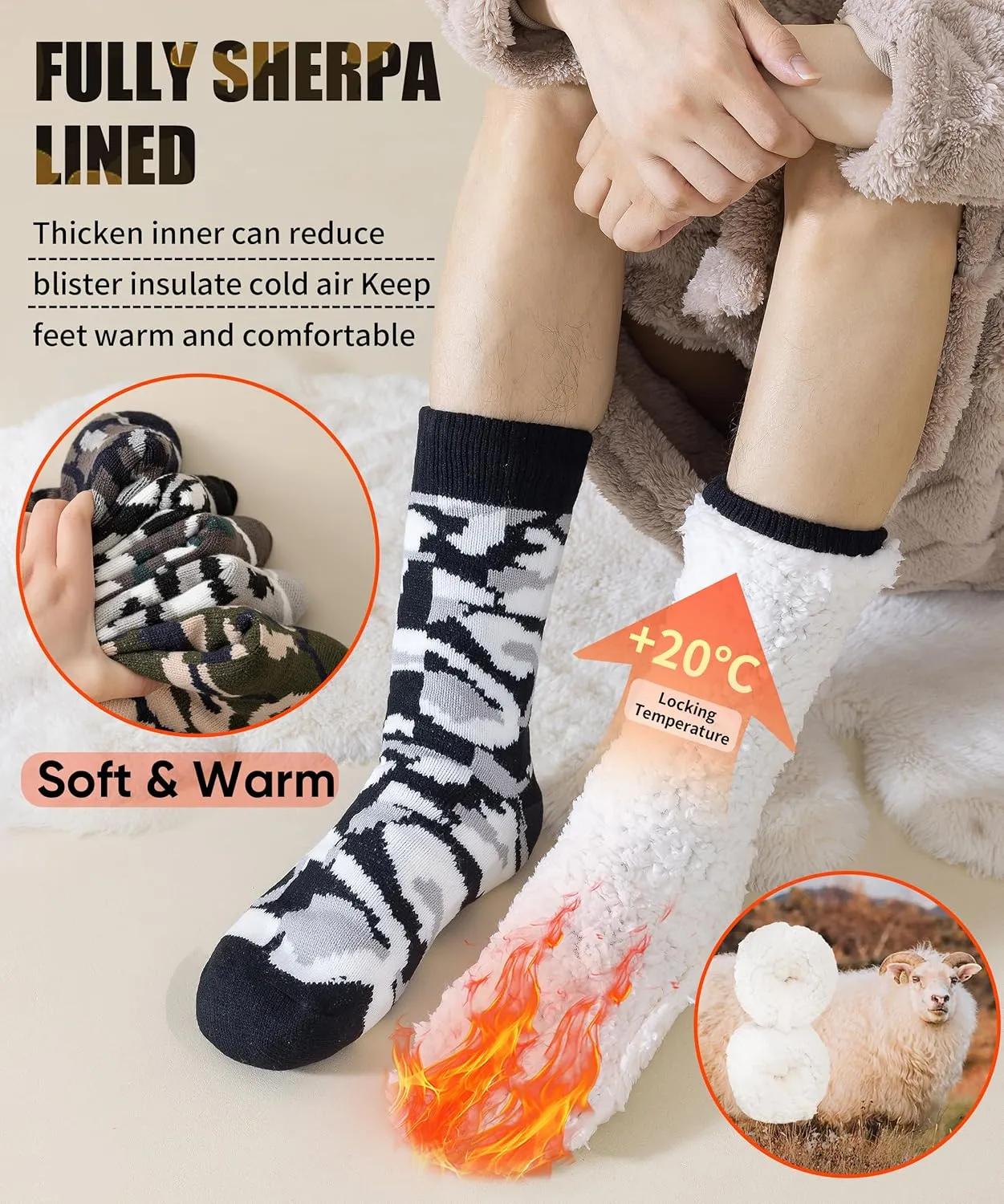 Mens Slipper Socks Non-slip Soles, Winter Soft Thick Cozy Thermal Fleece Lined Home Indoor Socks