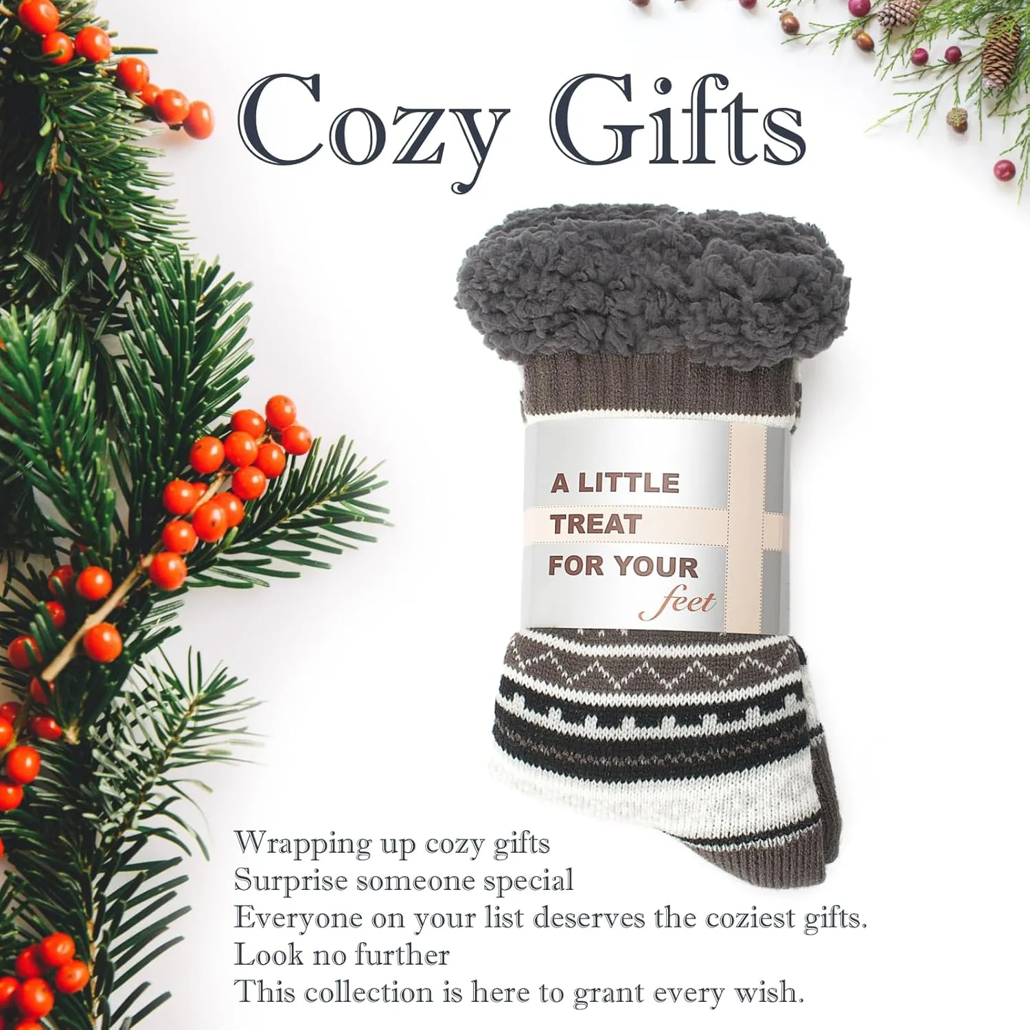 Men's Slipper Socks with Non-Slip Grippers, Thermal Fuzzy Warm Sherpa Lining, Cozy Gifts
