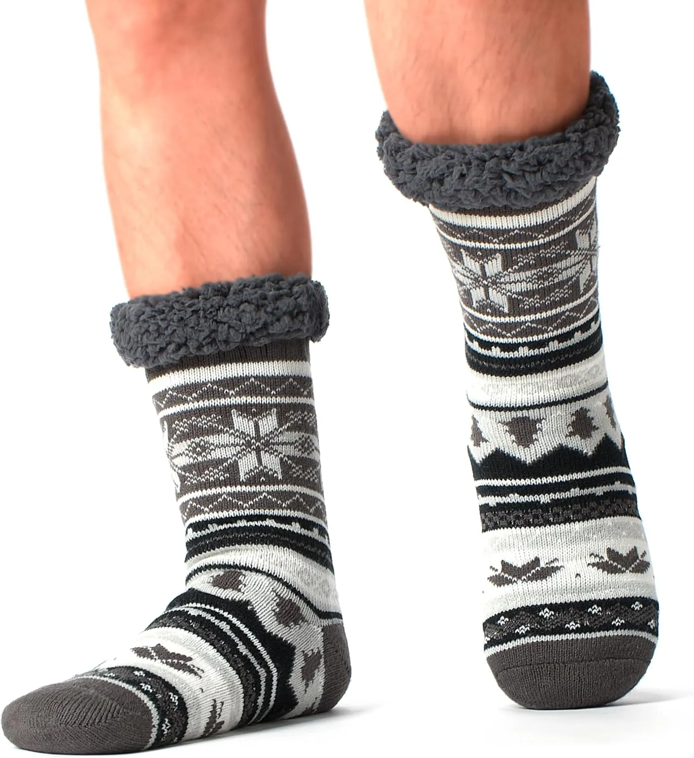 Men's Slipper Socks with Non-Slip Grippers, Thermal Fuzzy Warm Sherpa Lining, Cozy Gifts