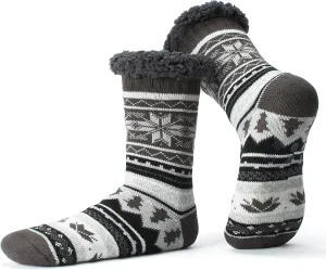 Men's Slipper Socks with Non-Slip Grippers, Thermal Fuzzy Warm Sherpa Lining, Cozy Gifts