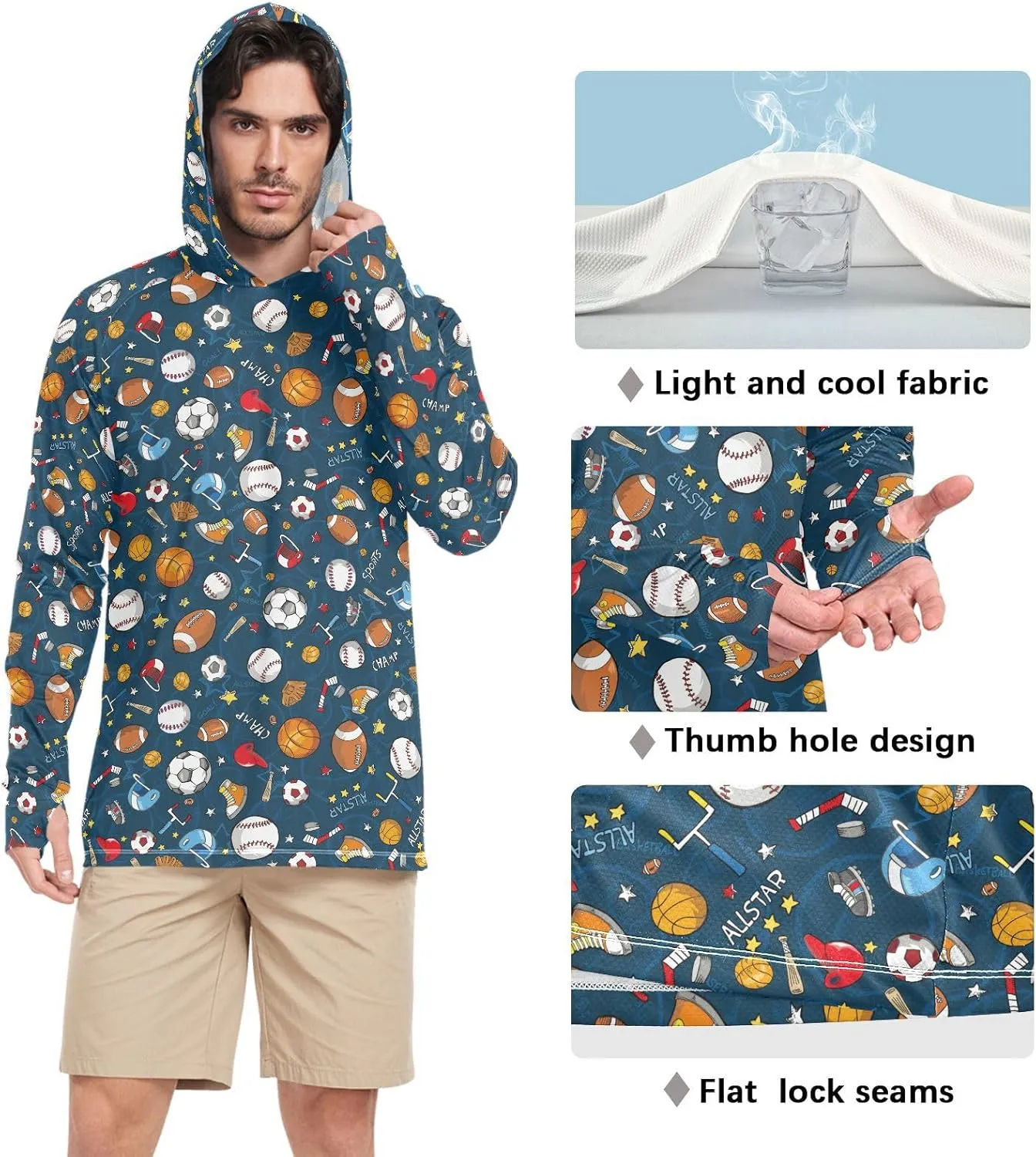 Men's Sun Protection Hoodie Long Sleeve Sport Sun Shirt with Hood UPF 50  Hooded Fishing Shirts Hooded Rash Guard