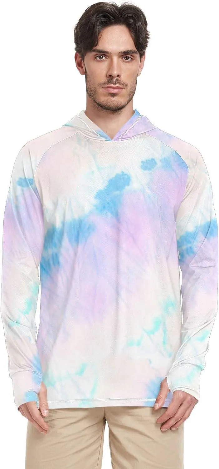 Men's Sun Protection Hoodie Long Sleeve UPF 50   Mens Sun Shirts Rash Guard Shirts for Men Sun Hoodies Tie Dyed