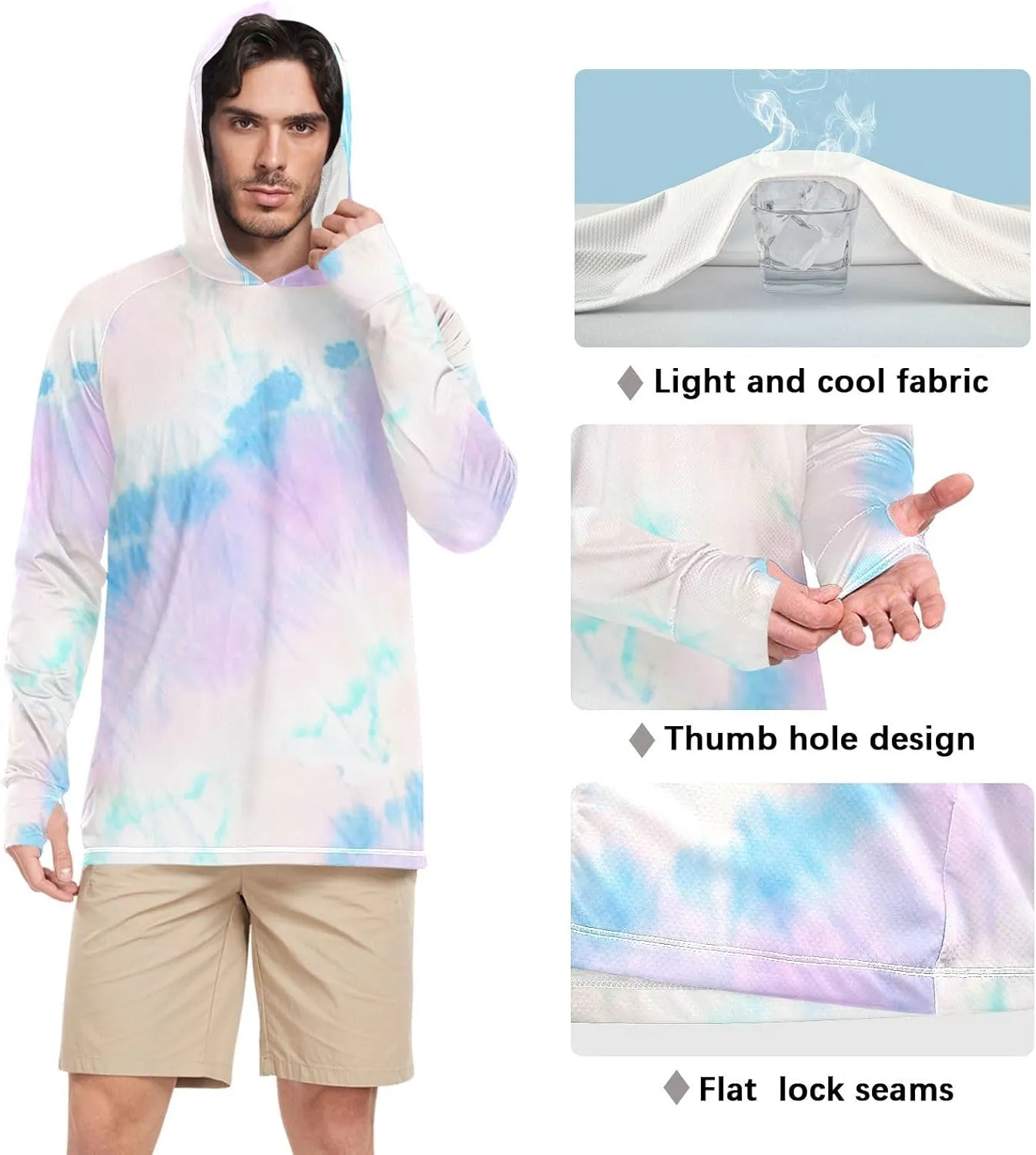 Men's Sun Protection Hoodie Long Sleeve UPF 50   Mens Sun Shirts Rash Guard Shirts for Men Sun Hoodies Tie Dyed