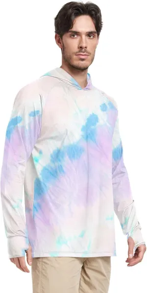 Men's Sun Protection Hoodie Long Sleeve UPF 50   Mens Sun Shirts Rash Guard Shirts for Men Sun Hoodies Tie Dyed