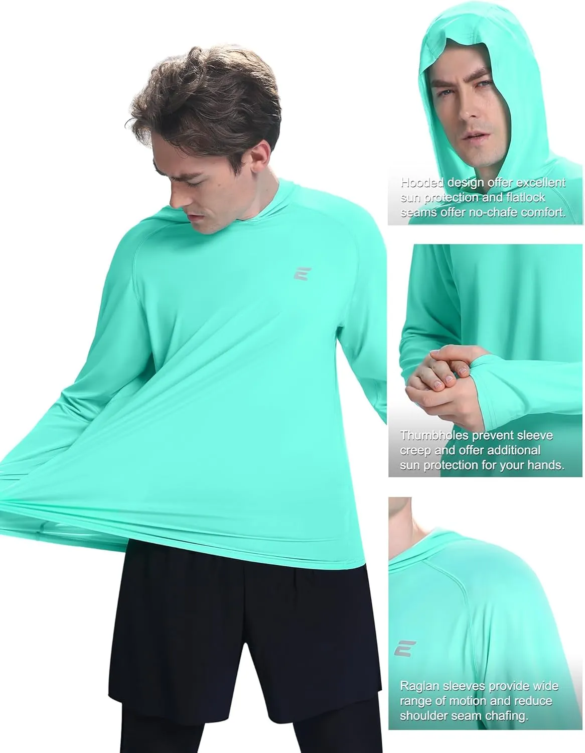 Men's UPF 50  Sun Protection Hoodie Shirts UV SPF Long Sleeve Rash Guard Fishing Swim Shirts Quick Dry