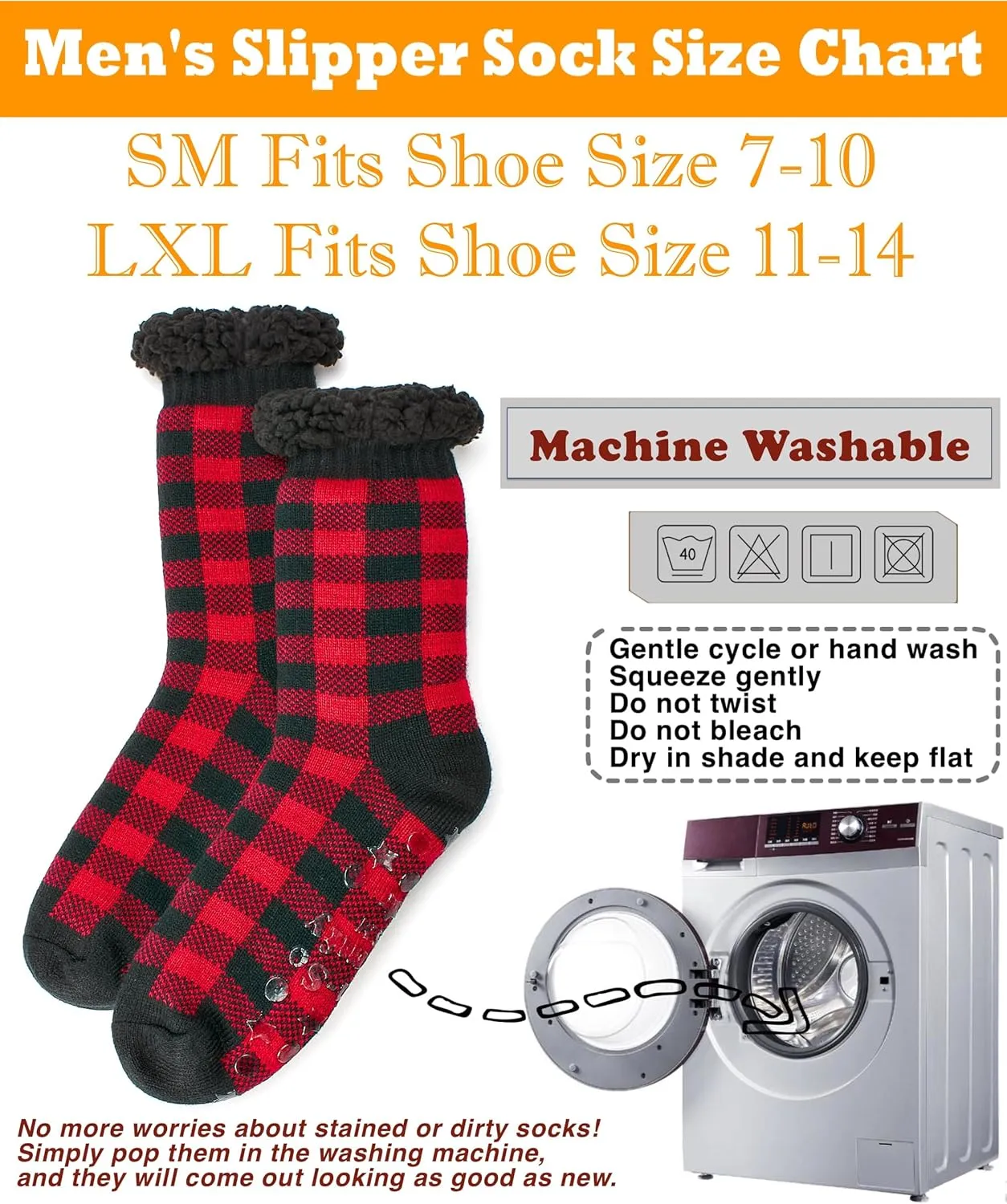 Men's Warm Slipper Socks with Grips, Winter Thermal Cabin Fuzzy Socks, Cozy Christmas Gifts for Men Unique