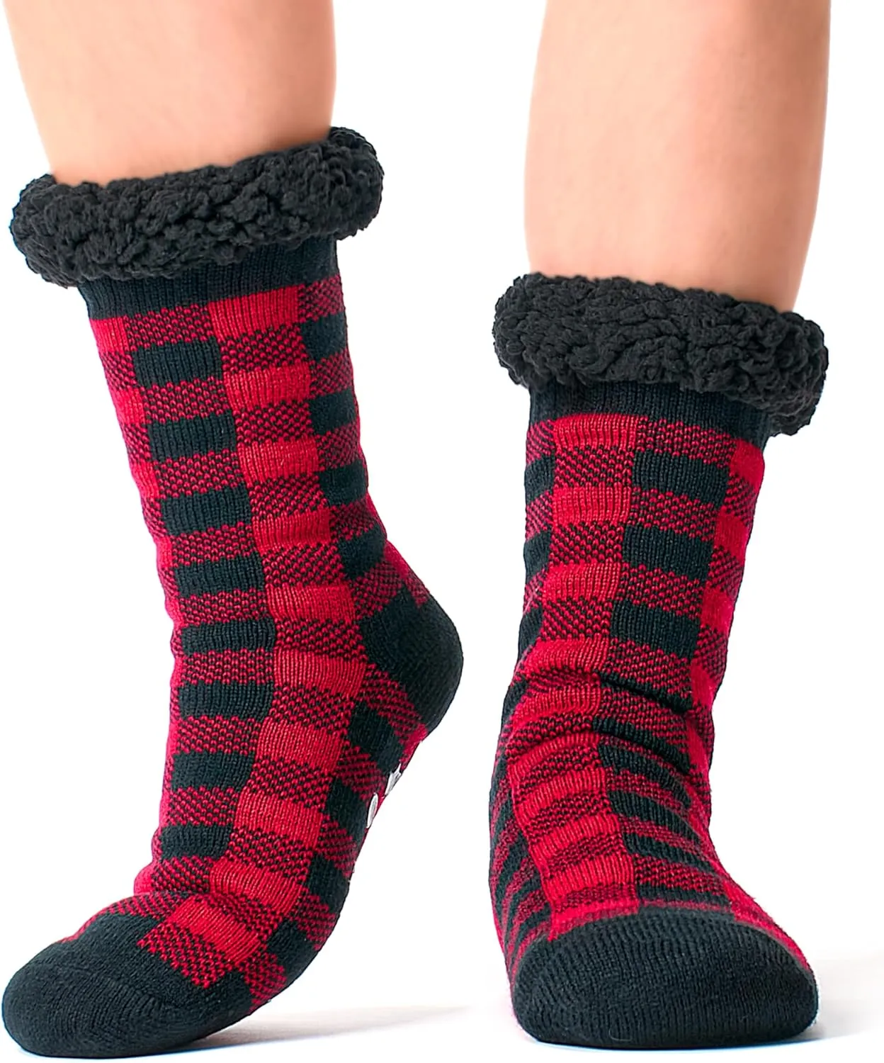 Men's Warm Slipper Socks with Grips, Winter Thermal Cabin Fuzzy Socks, Cozy Christmas Gifts for Men Unique