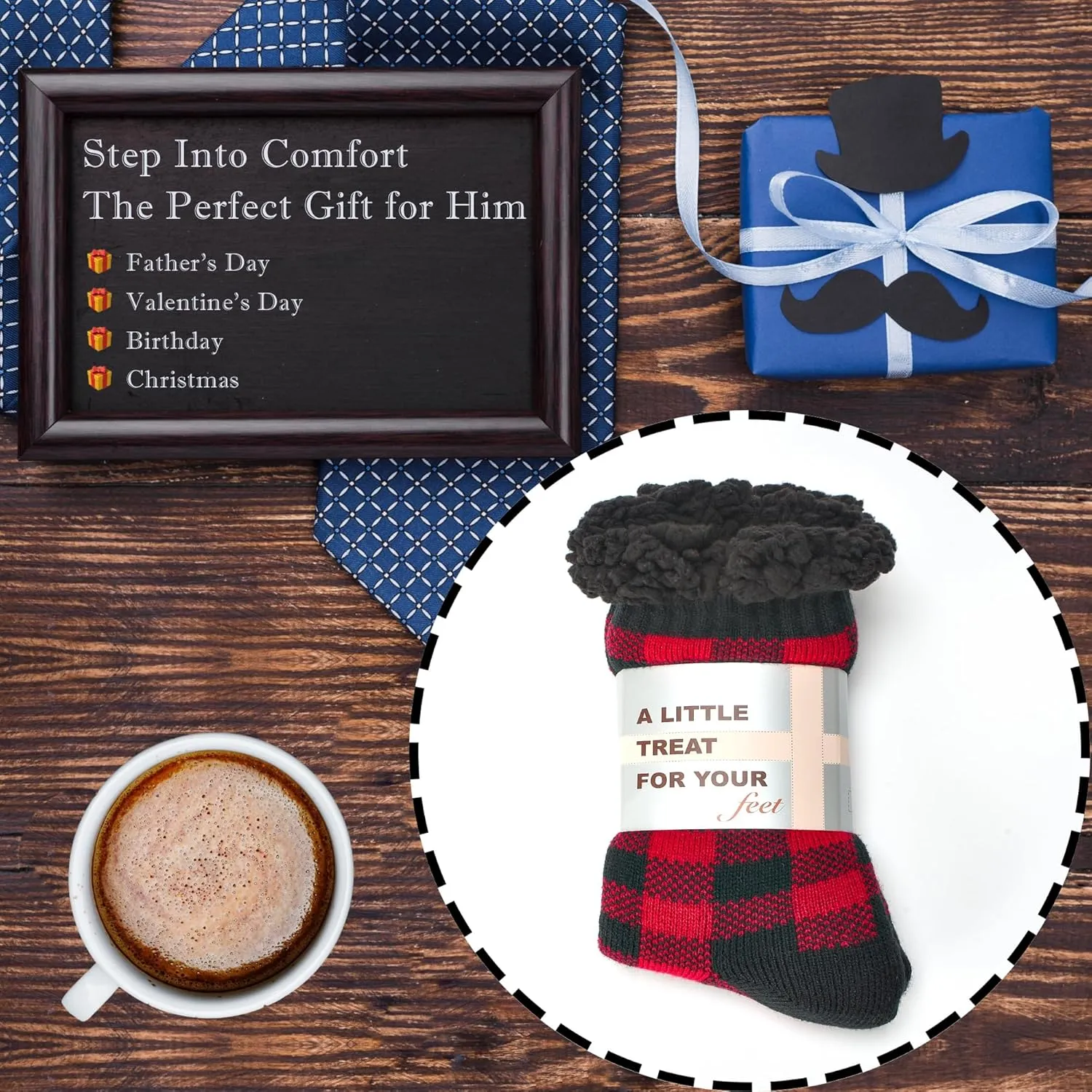 Men's Warm Slipper Socks with Grips, Winter Thermal Cabin Fuzzy Socks, Cozy Christmas Gifts for Men Unique
