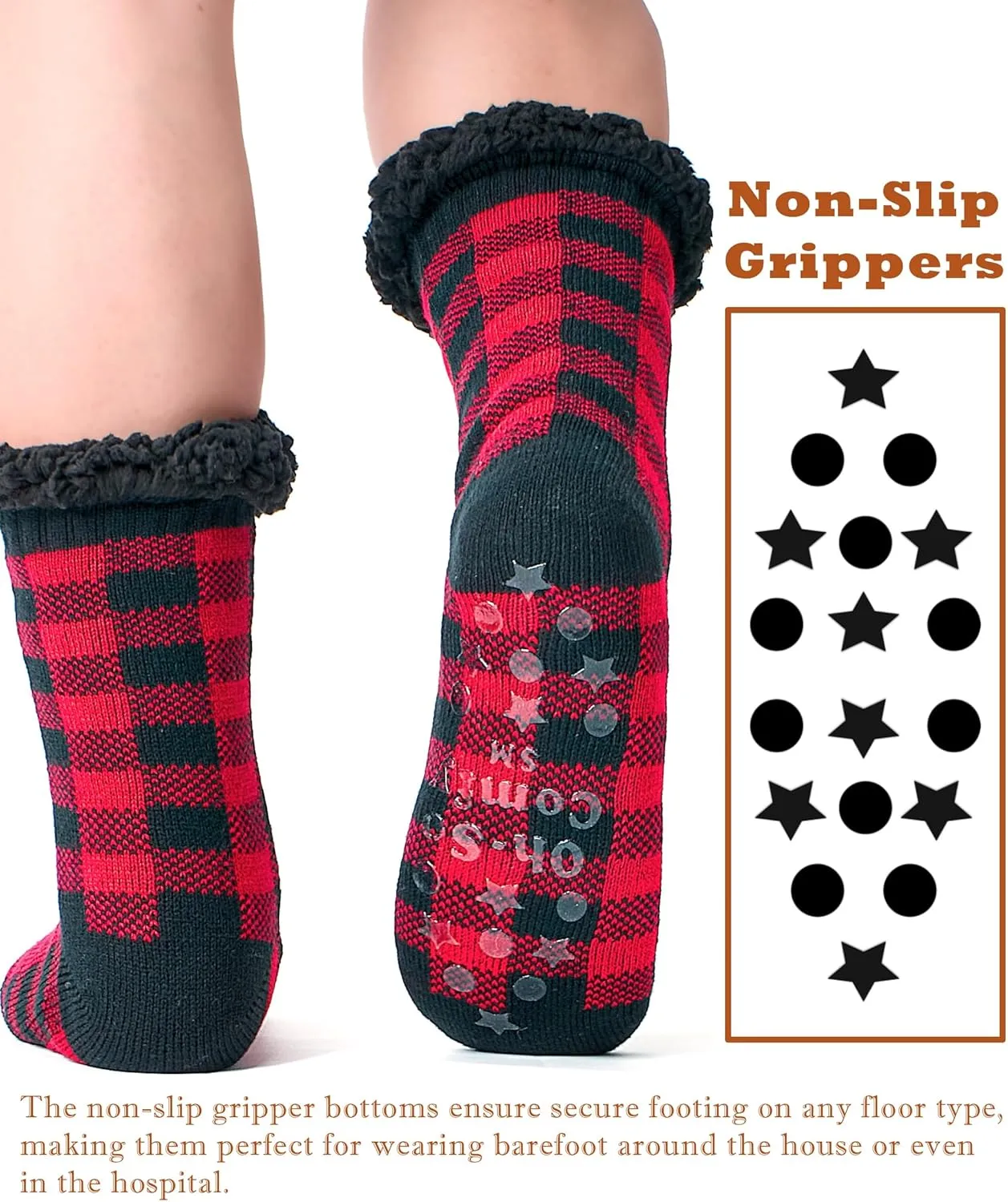 Men's Warm Slipper Socks with Grips, Winter Thermal Cabin Fuzzy Socks, Cozy Christmas Gifts for Men Unique