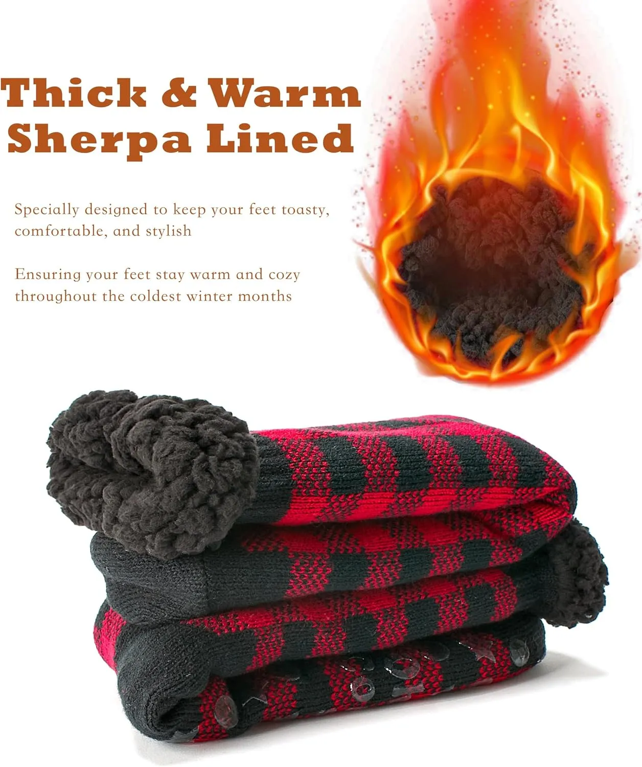 Men's Warm Slipper Socks with Grips, Winter Thermal Cabin Fuzzy Socks, Cozy Christmas Gifts for Men Unique