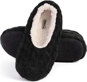 MERRIMAC Women's Fuzzy Cable Knit Slipper Socks with Grippers