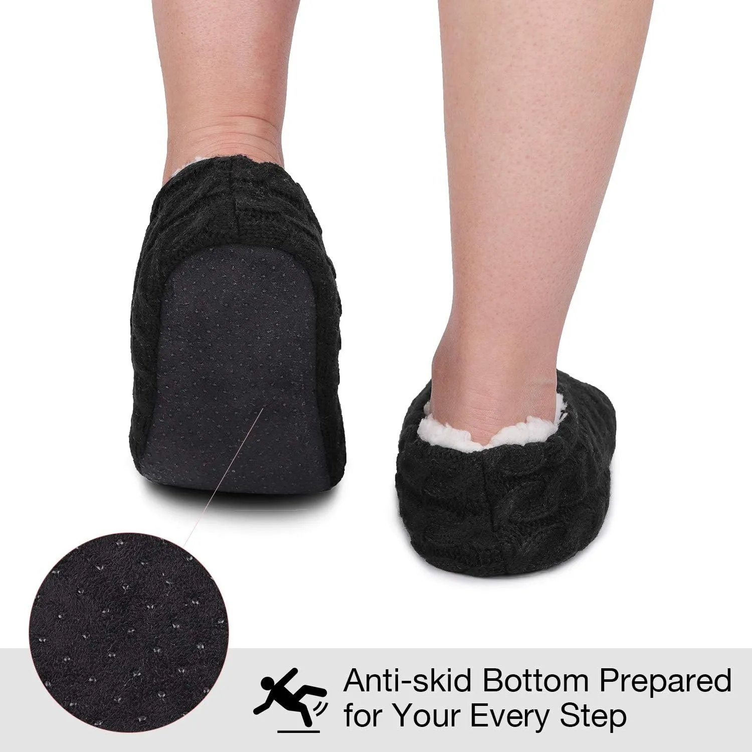 MERRIMAC Women's Fuzzy Cable Knit Slipper Socks with Grippers
