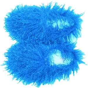 MH Bailment Women's Faux Curly Fur Slippers Fuzzy Fluffy Fashion Slippers Warm House Shoes Indoor Outdoor Winter