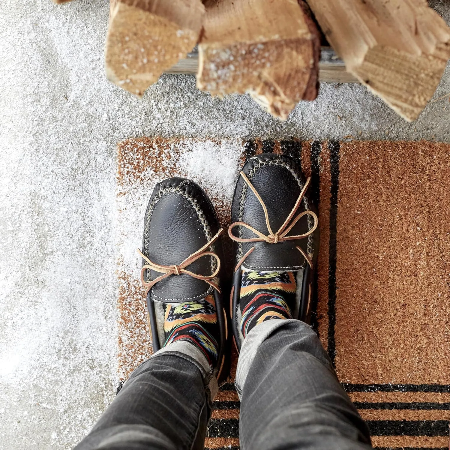 Minnetonka Mens Sheepskin Moose Slipper