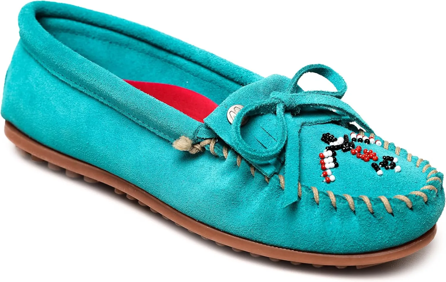 Minnetonka Women’s Thunderbird “Animikii” Hardsole – Moccasins for Women with a Classic Leather Moccasin Silhouette, Cushioned Footbed, and Beaded Moccasin Design