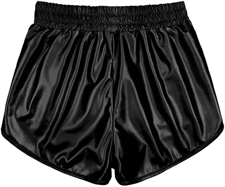 Mirawise Women's Metallic Shorts Summer Yoga Hot Shiny Sparkly Outfit Short Pants with Sunglasses
