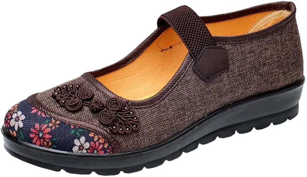 missfiona Womens Hollow Out Granny Walk Shoes Breathable Soft-Soled Mary Jane Flats Dance Shoes