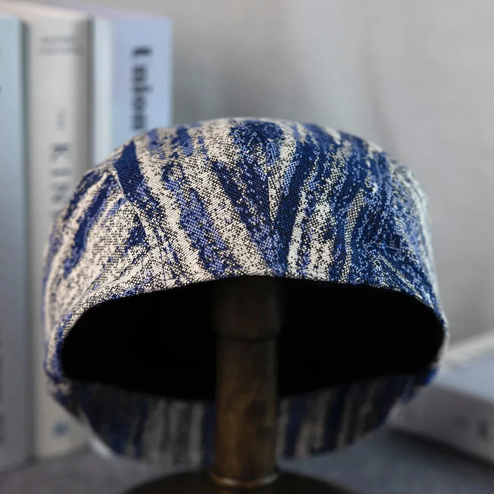 Monaitte Blue & White Striped Linen Flat Cap