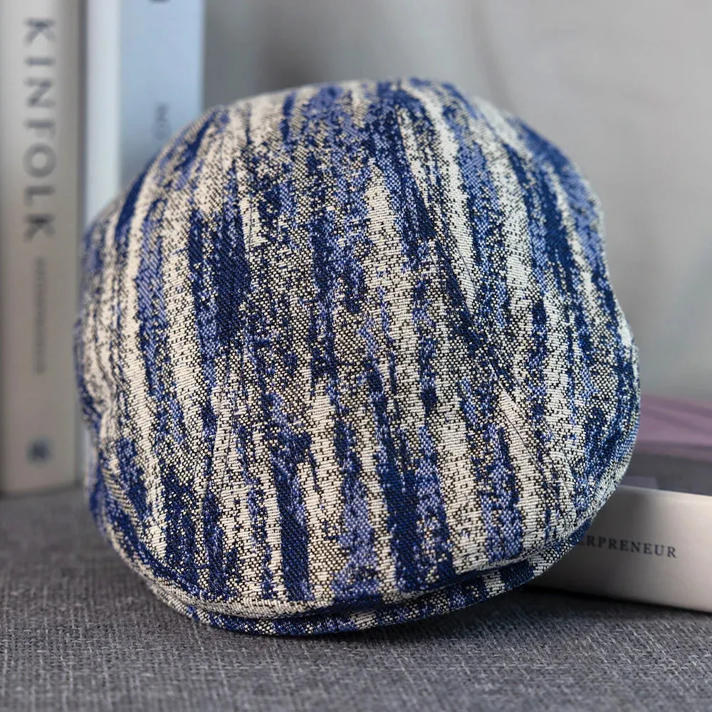Monaitte Blue & White Striped Linen Flat Cap