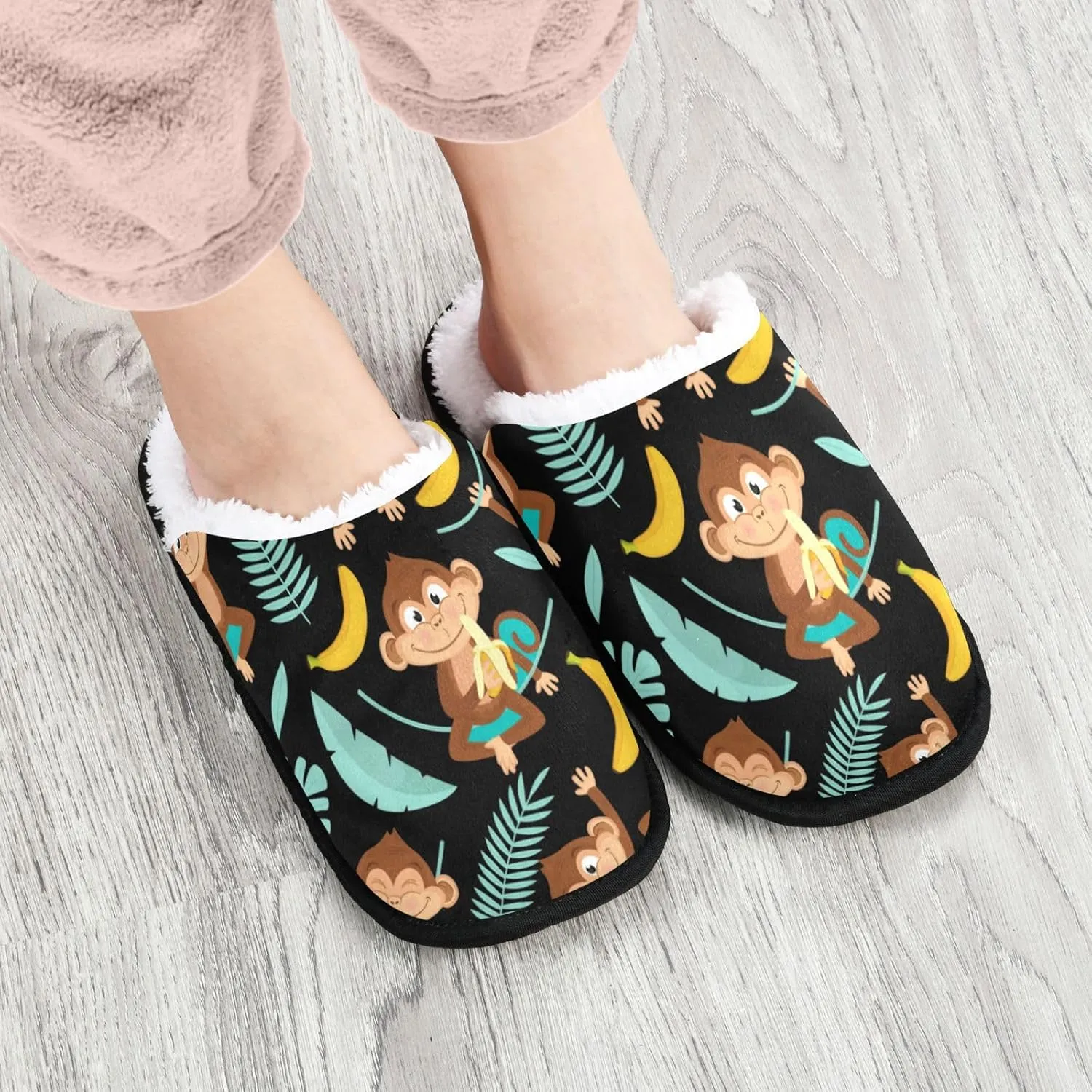 Monkey Banana Black House Slippers for Women Men