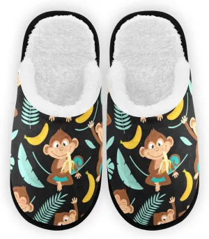 Monkey Banana Black House Slippers for Women Men