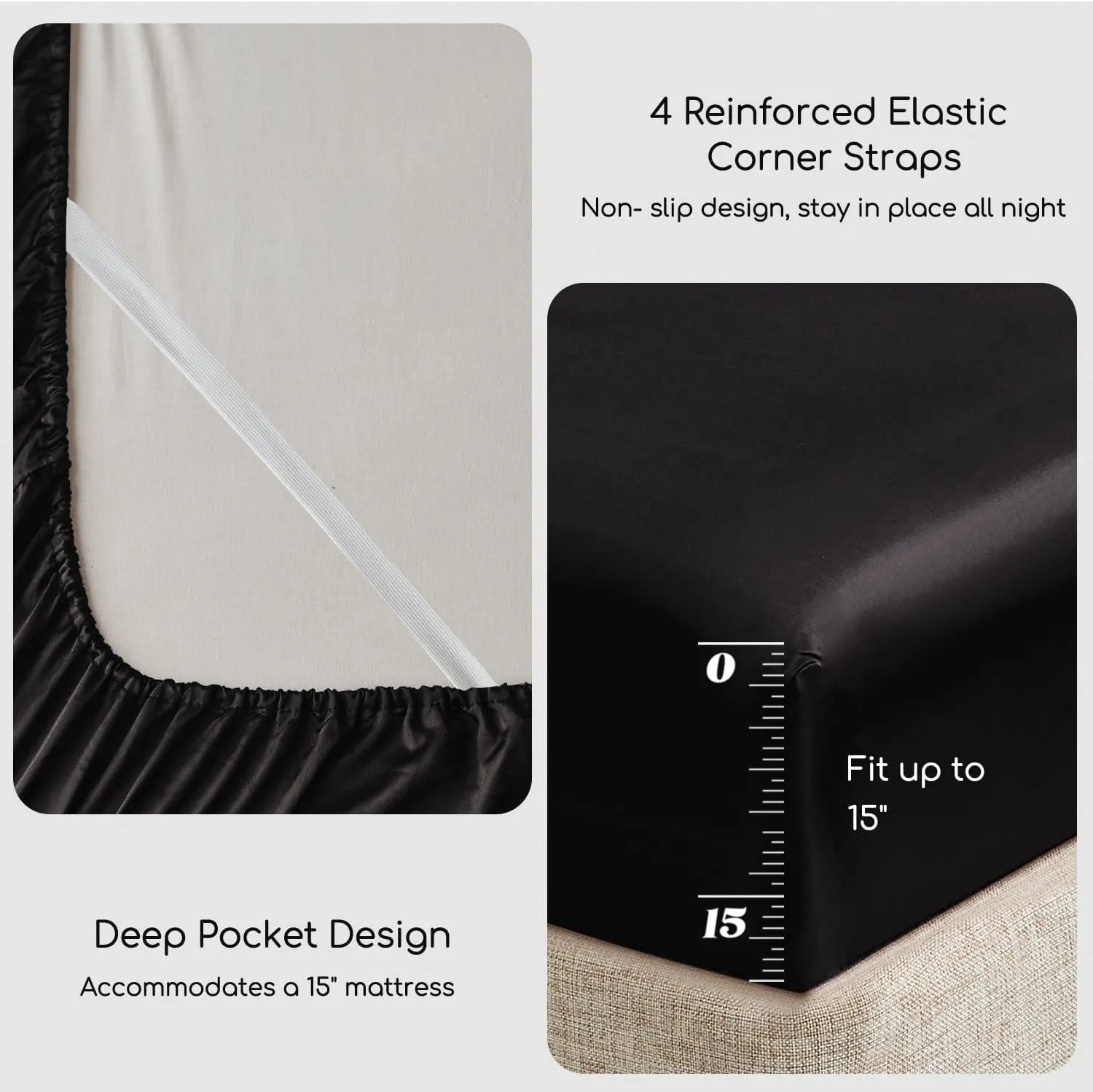 MR&HM Satin Bed Sheets, Queen Size Sheets Set, 6 Pcs Silky Bedding Set with 15 Inches Deep Pocket for Mattress(Queen, Black)