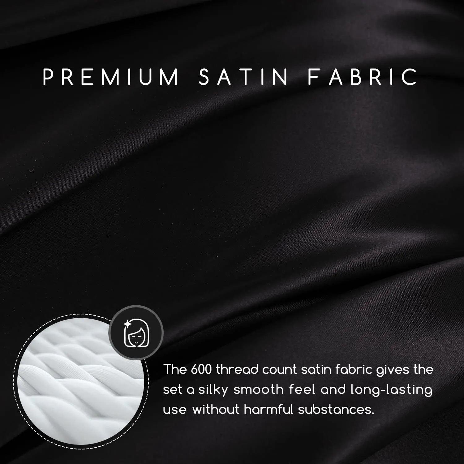 MR&HM Satin Bed Sheets, Queen Size Sheets Set, 6 Pcs Silky Bedding Set with 15 Inches Deep Pocket for Mattress(Queen, Black)