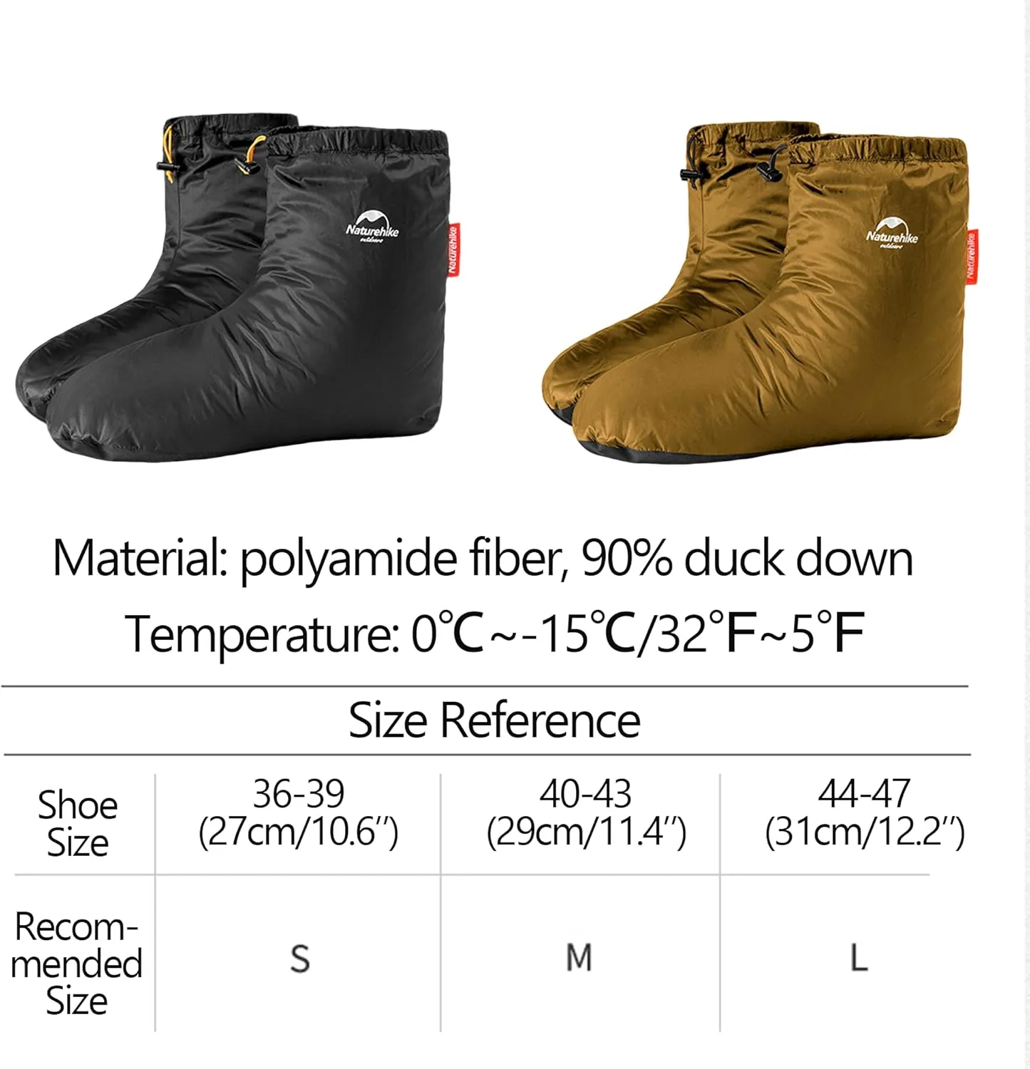 Naturehike Ultralight Winter Goose Down Booties, Camping Warm & Cozy Down Sleeping Socks for Men & Women, Down Filled Slipper Boots with Storage Bag
